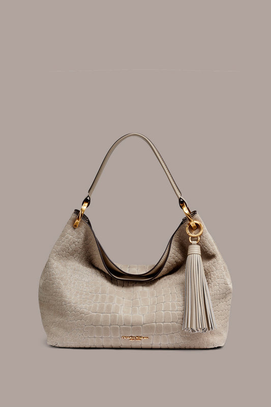 GLENWOOD CROC-EFFECT SUEDE SHOULDER BAG - Moth