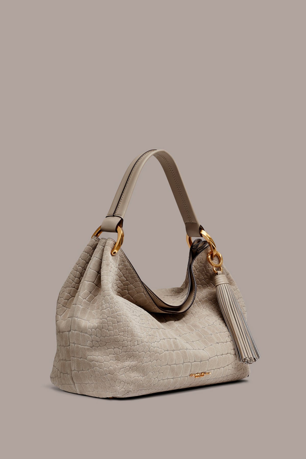 GLENWOOD CROC-EFFECT SUEDE SHOULDER BAG - Moth