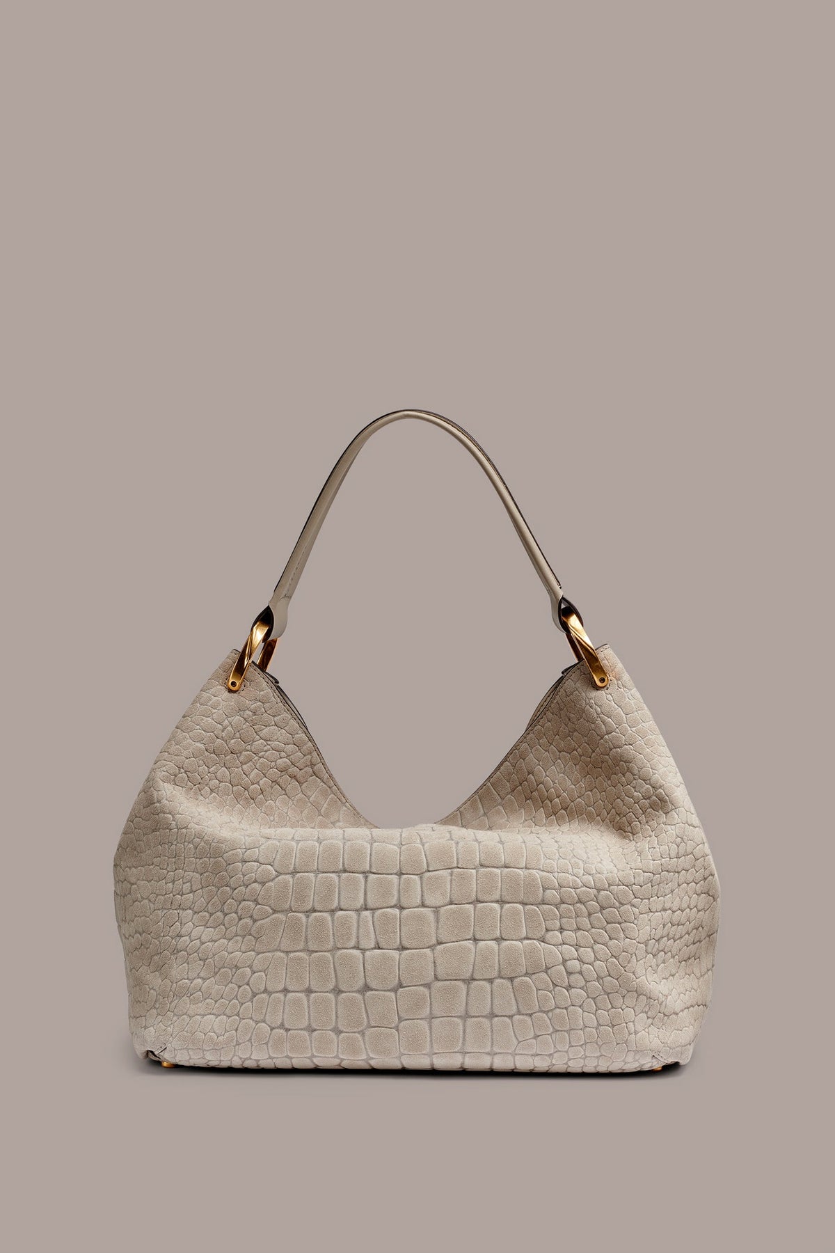 GLENWOOD CROC-EFFECT SUEDE SHOULDER BAG - Moth