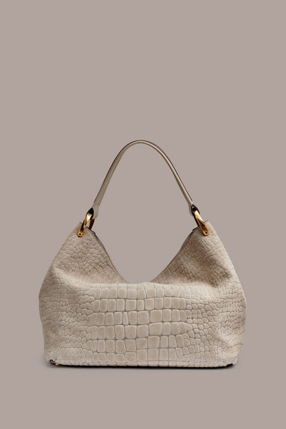 GLENWOOD CROC-EFFECT SUEDE SHOULDER BAG - Moth