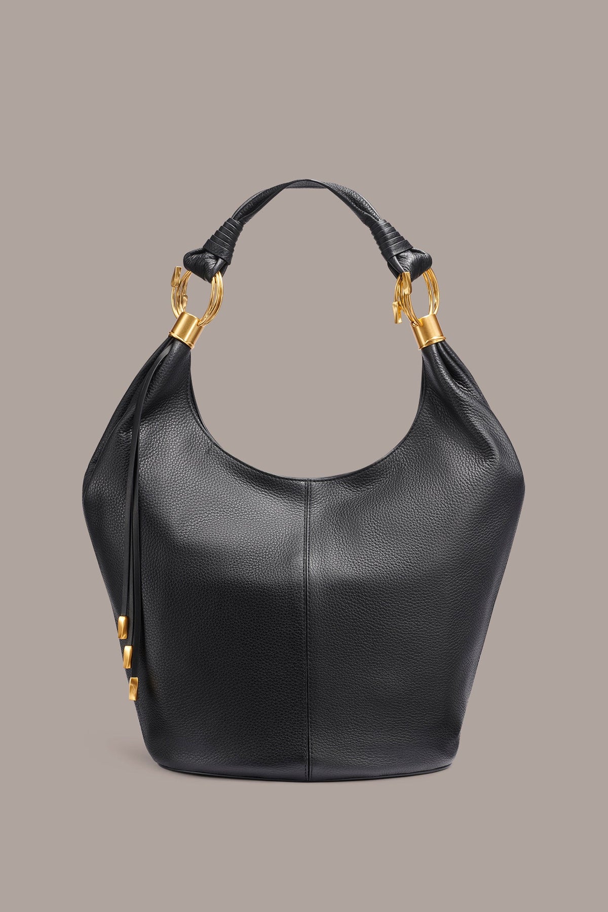 TARTAN LEATHER HOBO BAG - Black / Gold