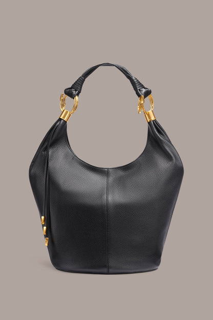 TARTAN LEATHER HOBO BAG - Black / Gold