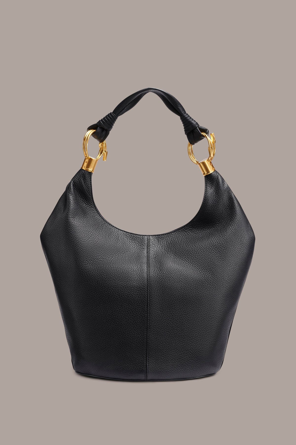 TARTAN LEATHER HOBO BAG - Black / Gold