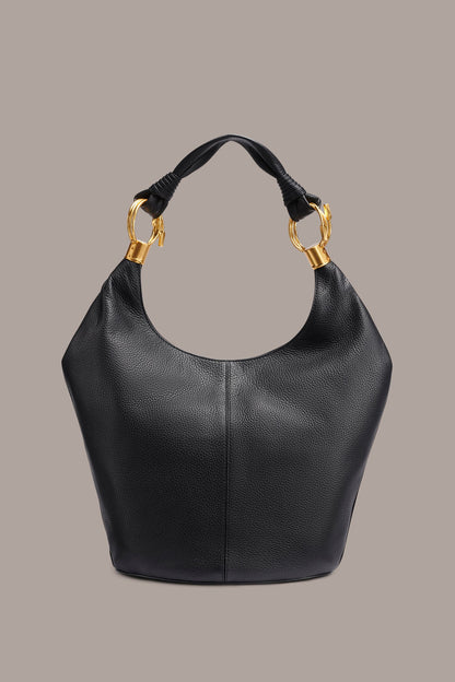 TARTAN LEATHER HOBO BAG - Black / Gold