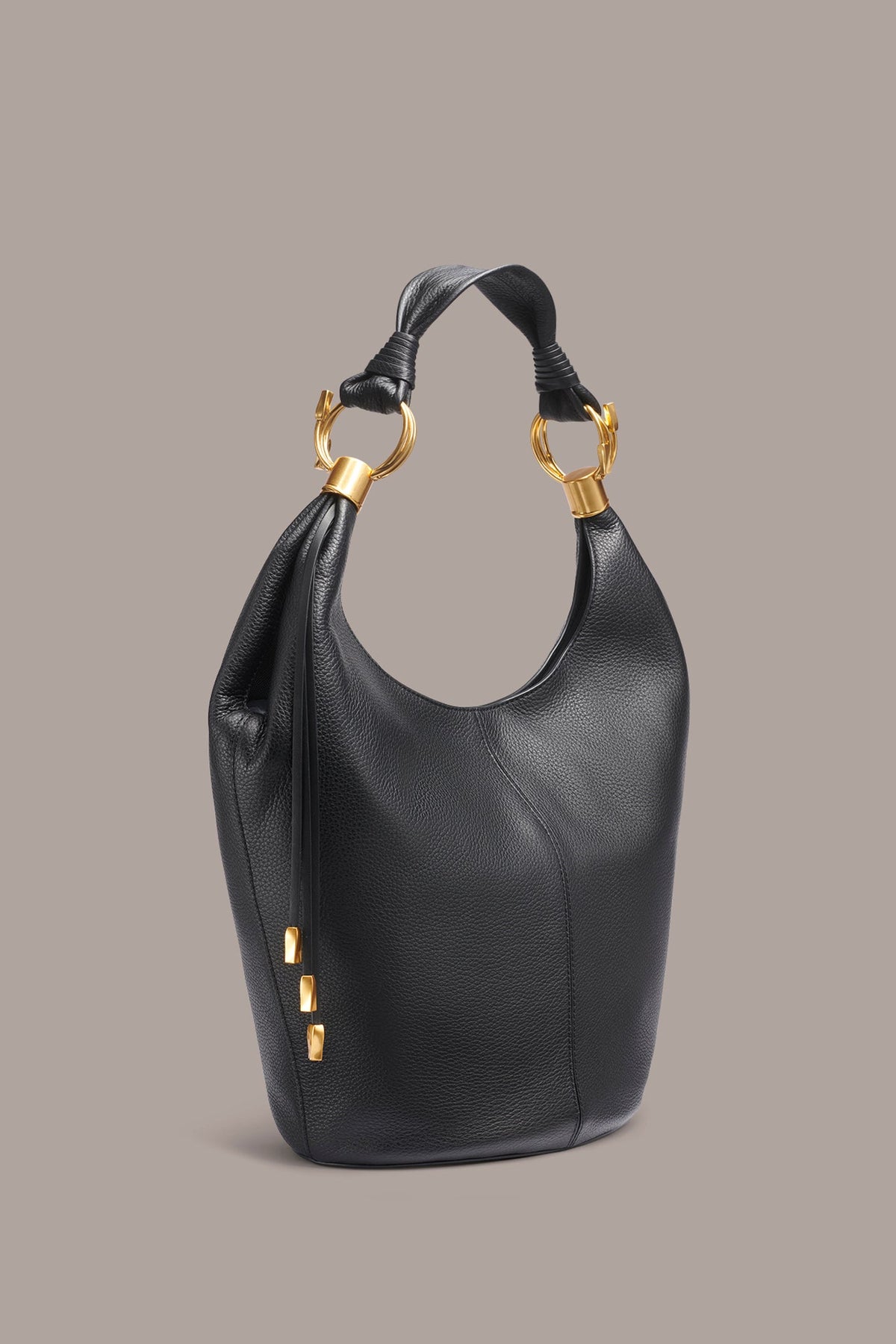 TARTAN LEATHER HOBO BAG - Black / Gold
