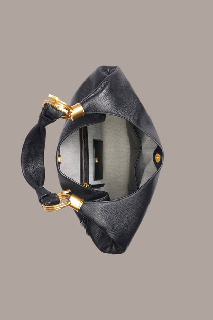 TARTAN LEATHER HOBO BAG - Black / Gold