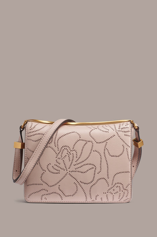 JERICHO FLORAL LEATHER SHOULDER BAG - Snow Petal