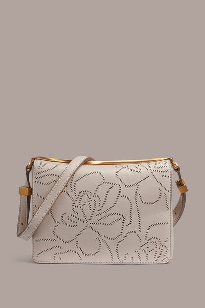 JERICHO FLORAL LEATHER SHOULDER BAG - Sand