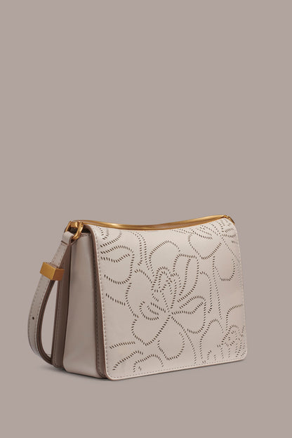 JERICHO FLORAL LEATHER SHOULDER BAG - Sand