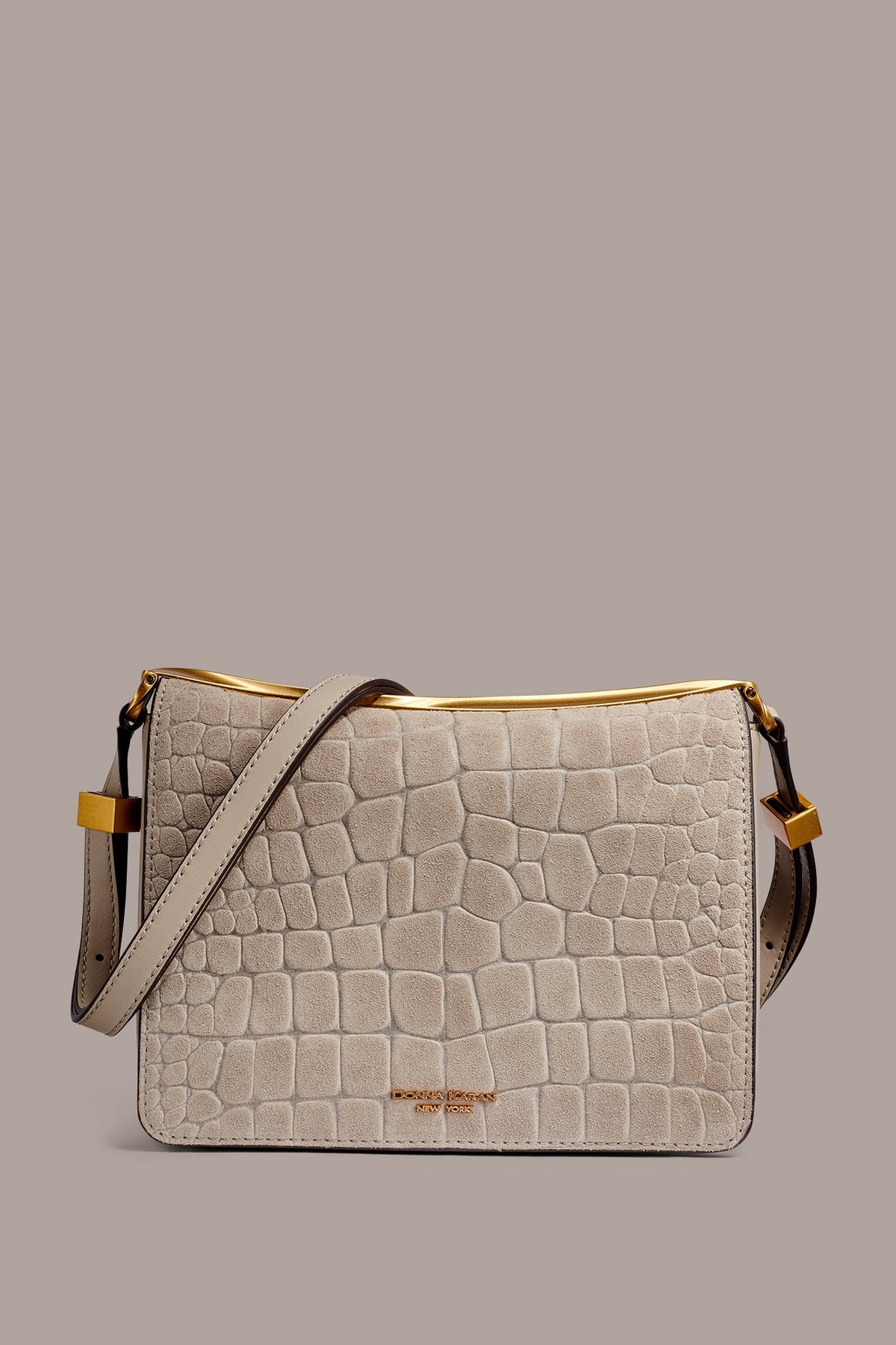 JERICHO CROC-EFFECT SUEDE SHOULDER BAG - Moth