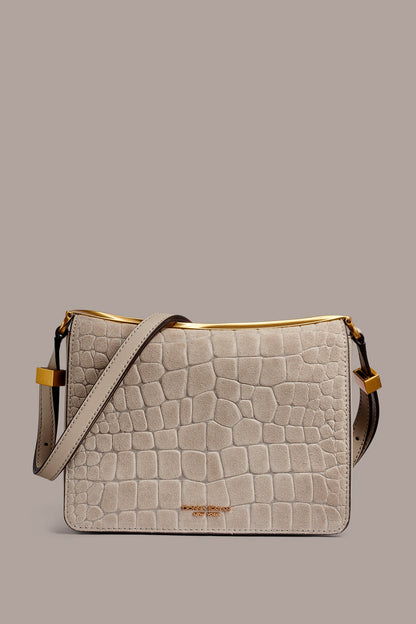 JERICHO CROC-EFFECT SUEDE SHOULDER BAG - Moth