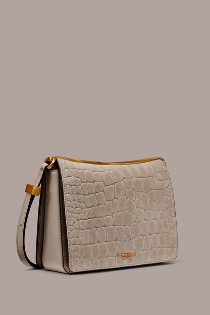 JERICHO CROC-EFFECT SUEDE SHOULDER BAG - Moth