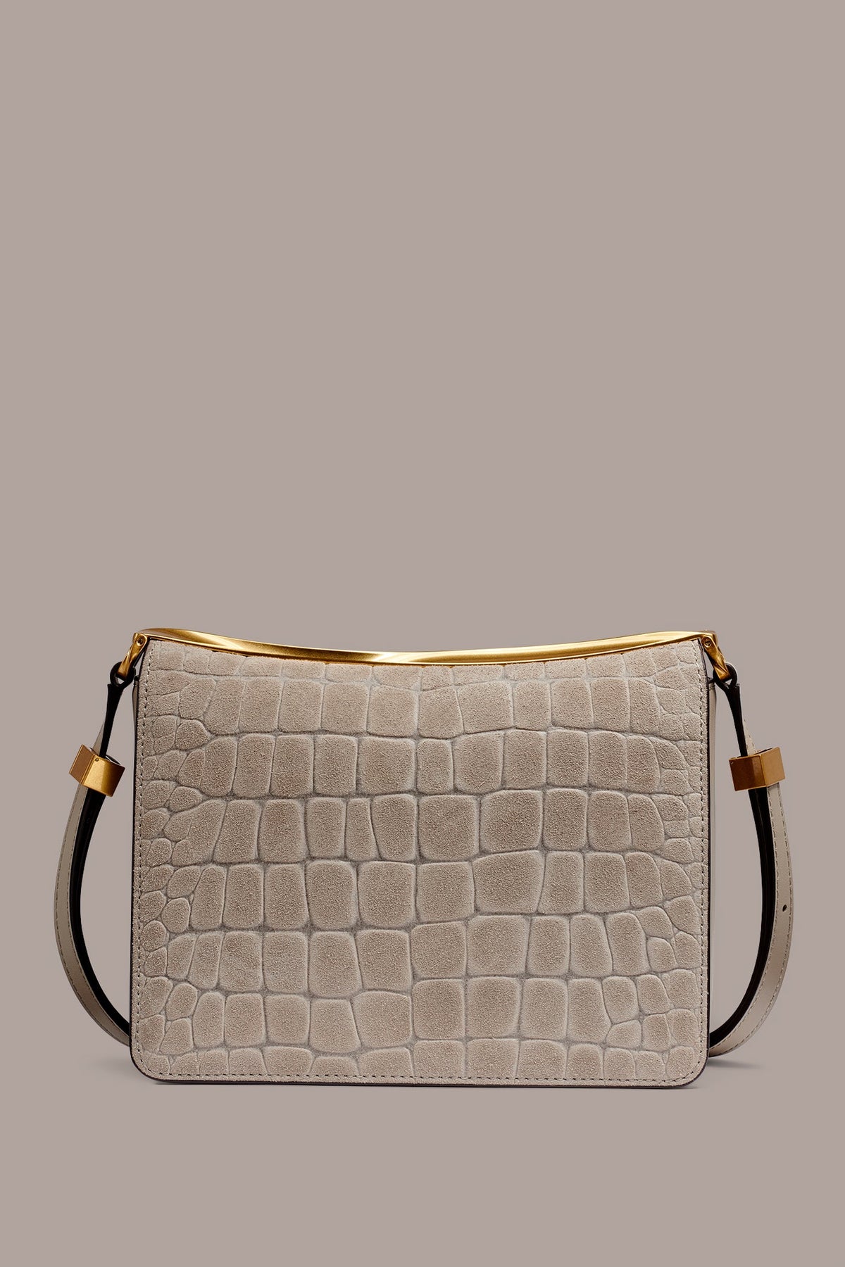 JERICHO CROC-EFFECT SUEDE SHOULDER BAG - Moth