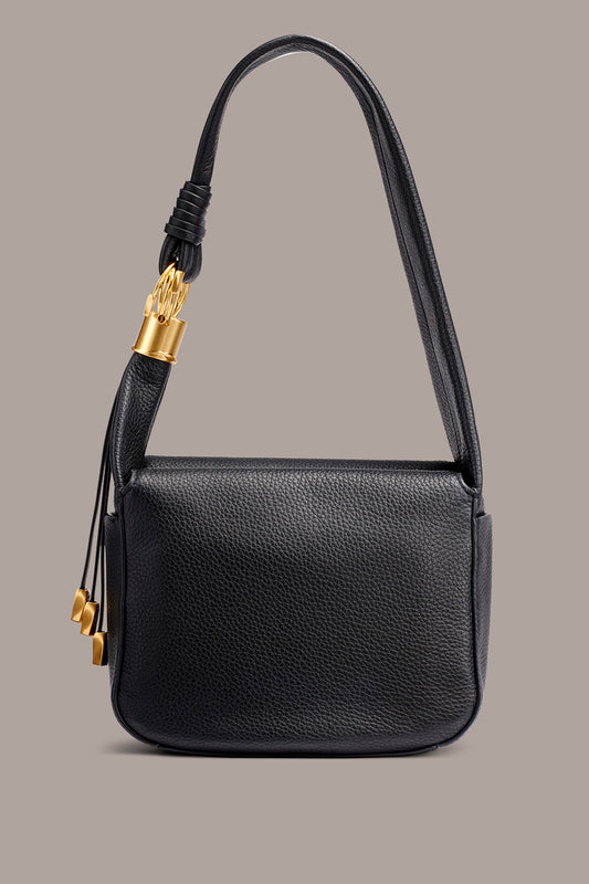TARTAN LEATHER HOBO SHOULDER BAG - Black / Gold