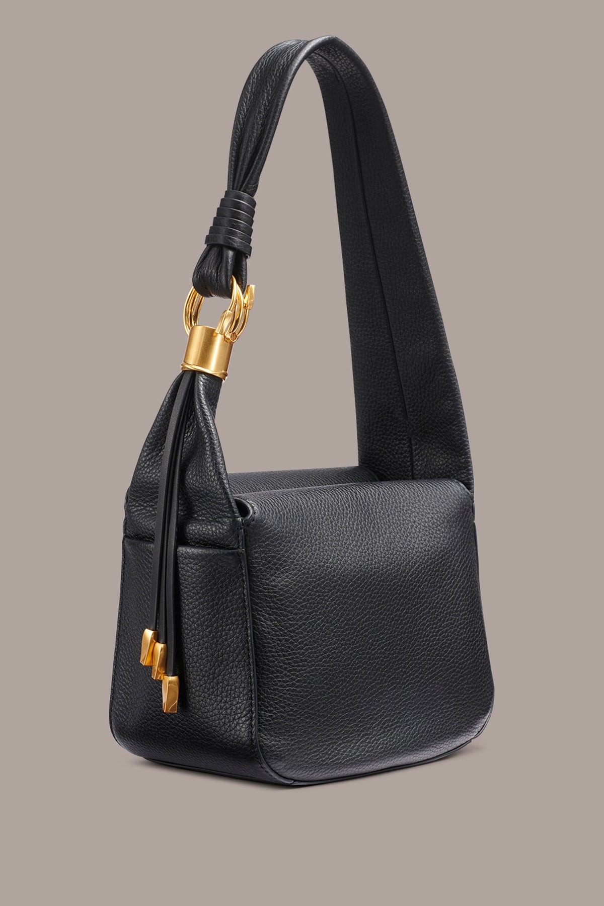 TARTAN LEATHER HOBO SHOULDER BAG - Black / Gold