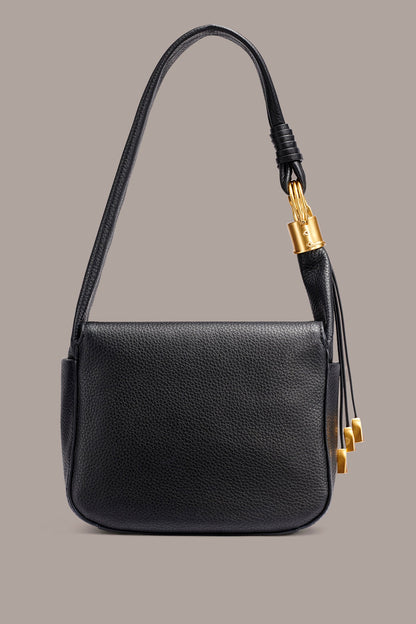 TARTAN LEATHER HOBO SHOULDER BAG - Black / Gold