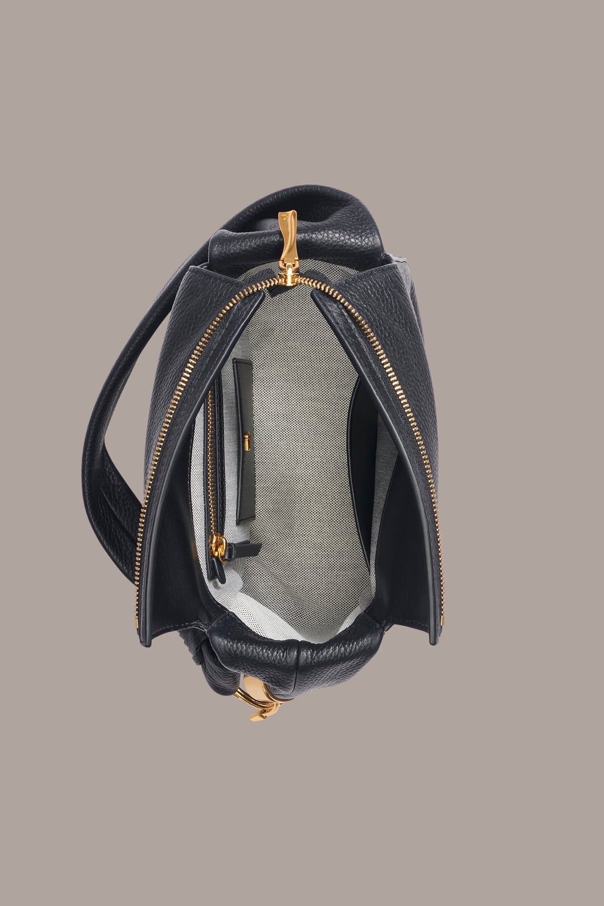 TARTAN LEATHER HOBO SHOULDER BAG - Black / Gold