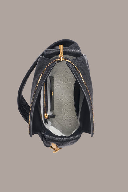 TARTAN LEATHER HOBO SHOULDER BAG - Black / Gold