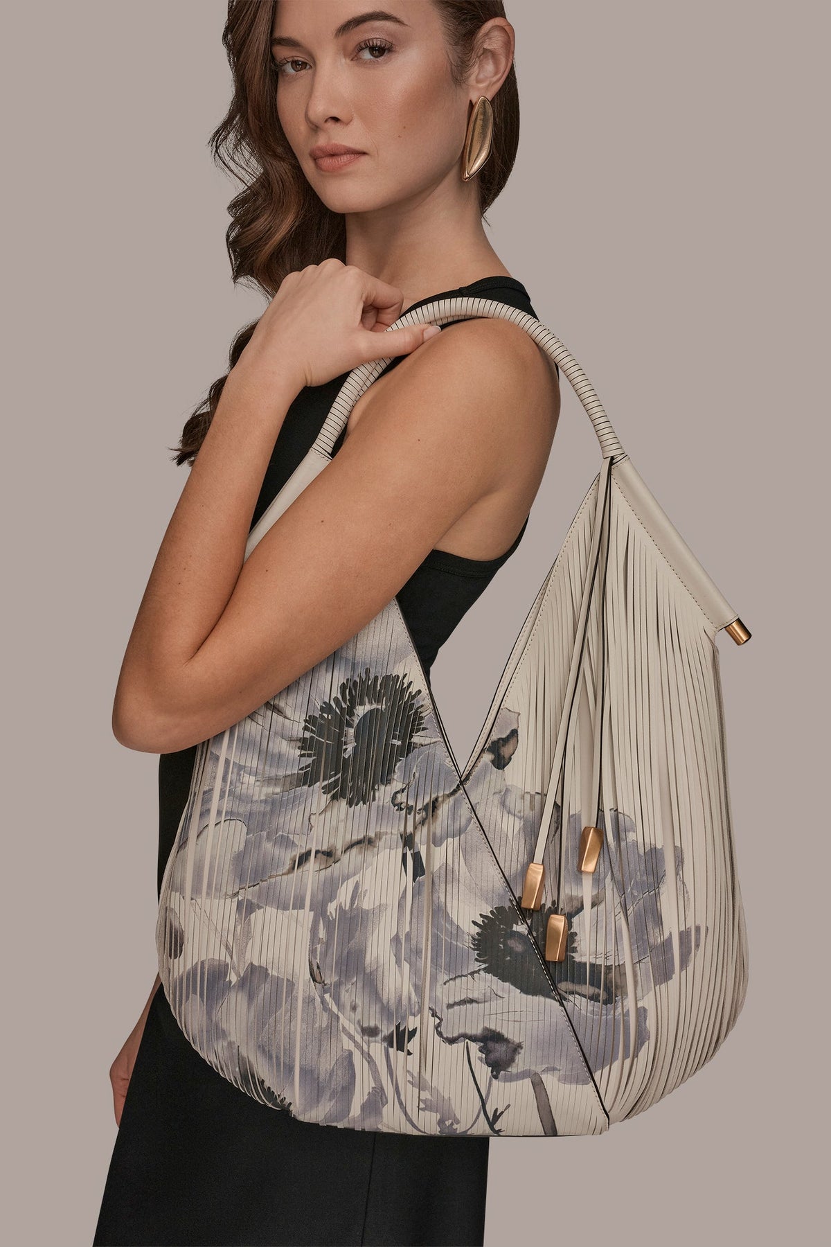 BALDWIN FLORAL LASER-CUT LEATHER LARGE SHOULDER BAG - Bone