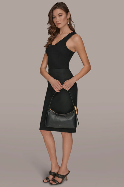 GEORGETTE LEATHER SHOULDER BAG - Black / Gold