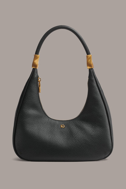 QUOGUE LEATHER SHOULDER BAG - Black