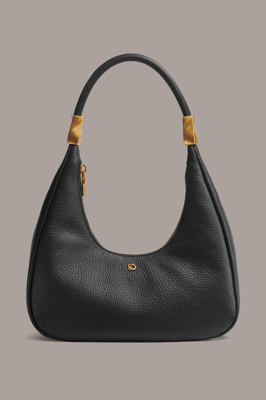 QUOGUE LEATHER SHOULDER BAG - Black