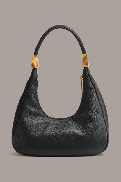 QUOGUE LEATHER SHOULDER BAG - Black