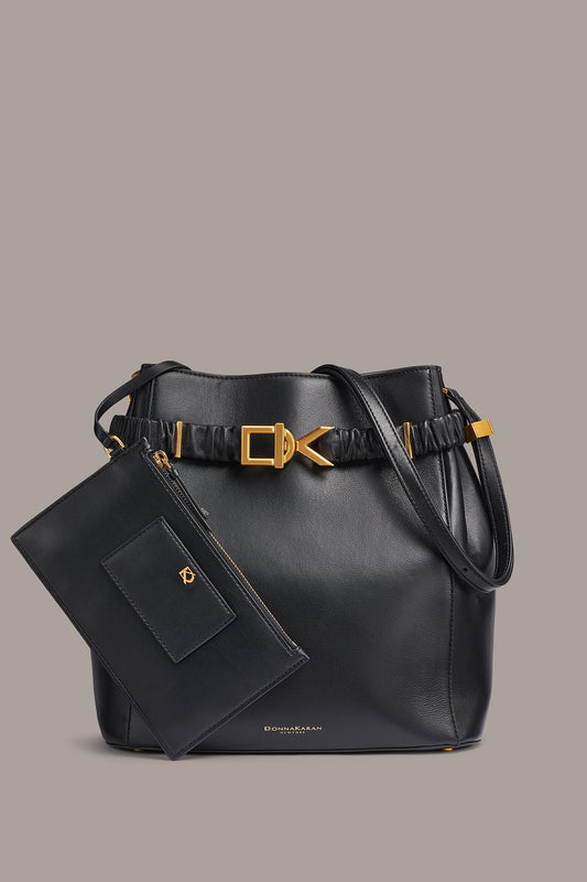 GINGHAM BUCKET BAG - Black / Gold