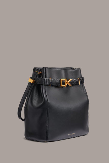 GINGHAM BUCKET BAG - Black / Gold