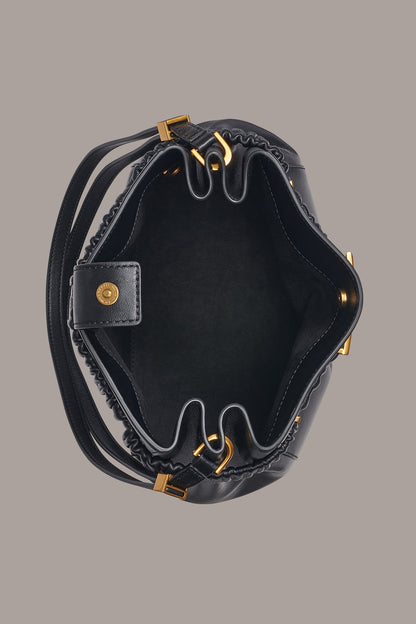 GINGHAM BUCKET BAG - Black / Gold