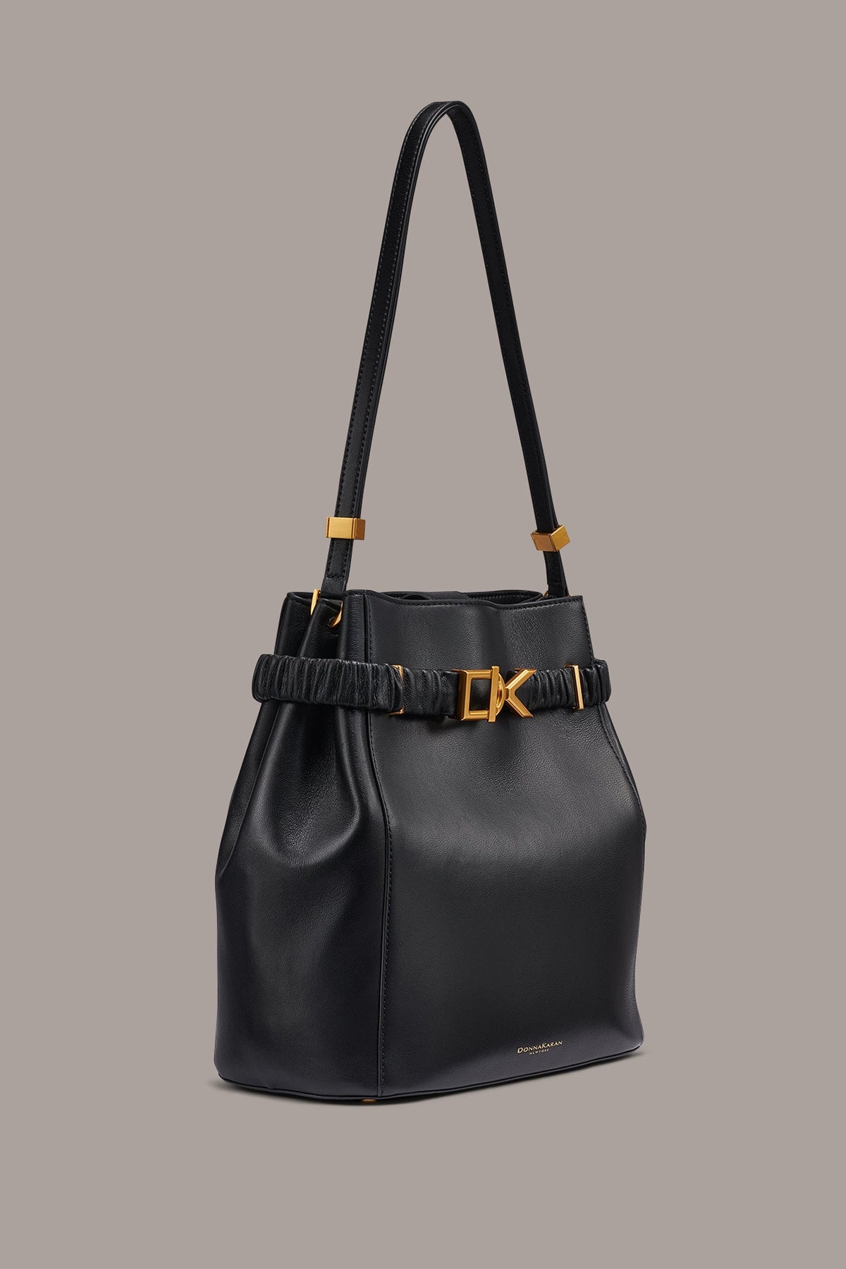 GINGHAM BUCKET BAG - Black / Gold