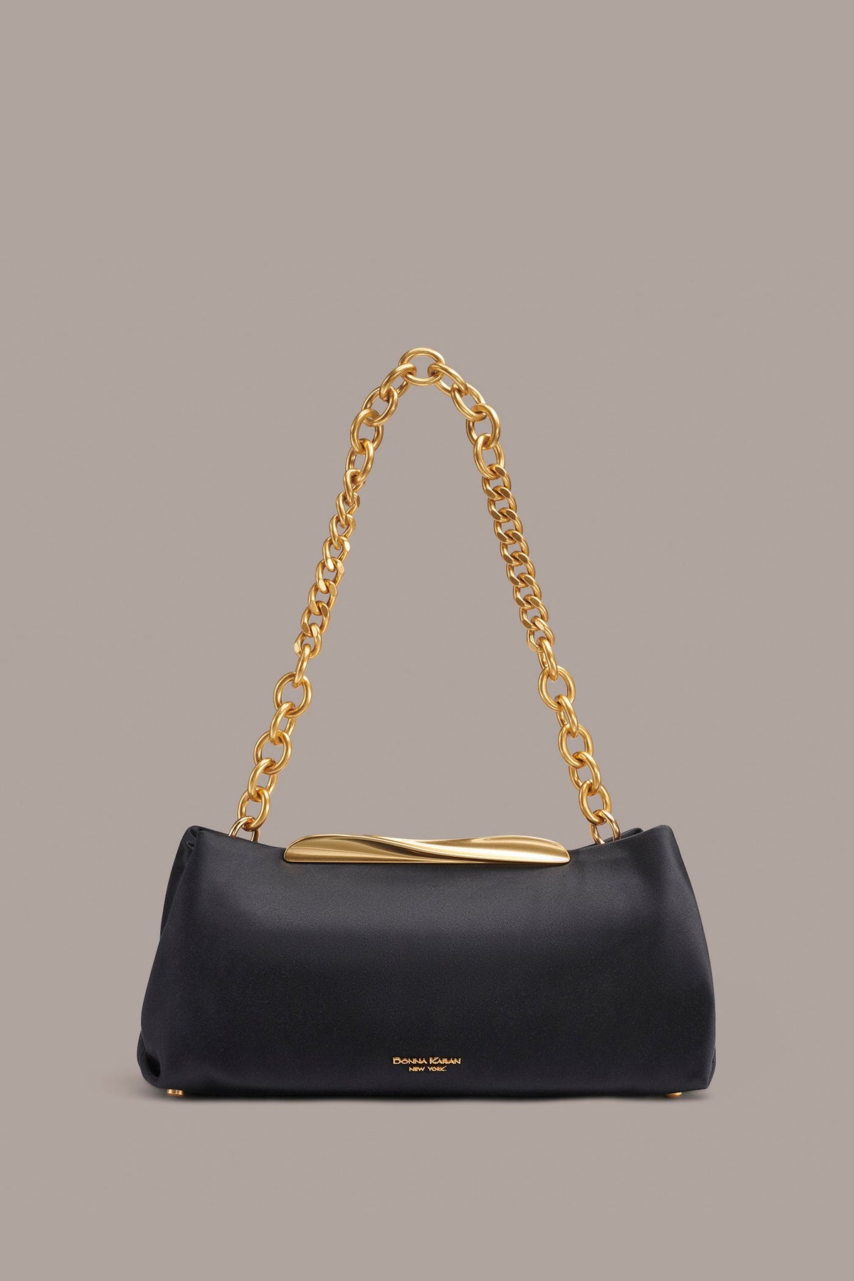 POPLIN SATIN CLUTCH - Black / Gold