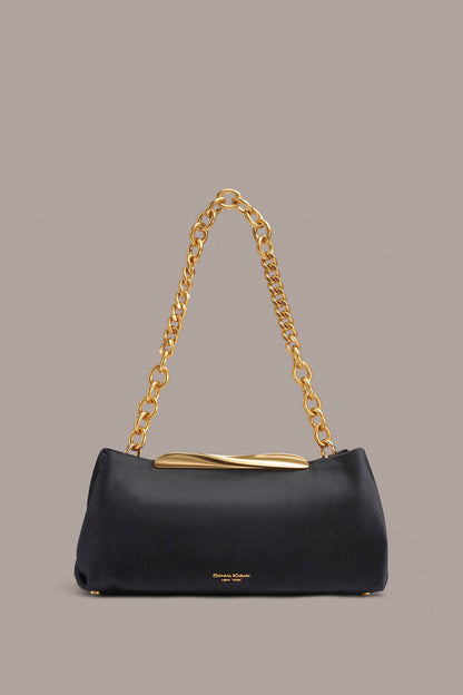 POPLIN SATIN CLUTCH - Black / Gold