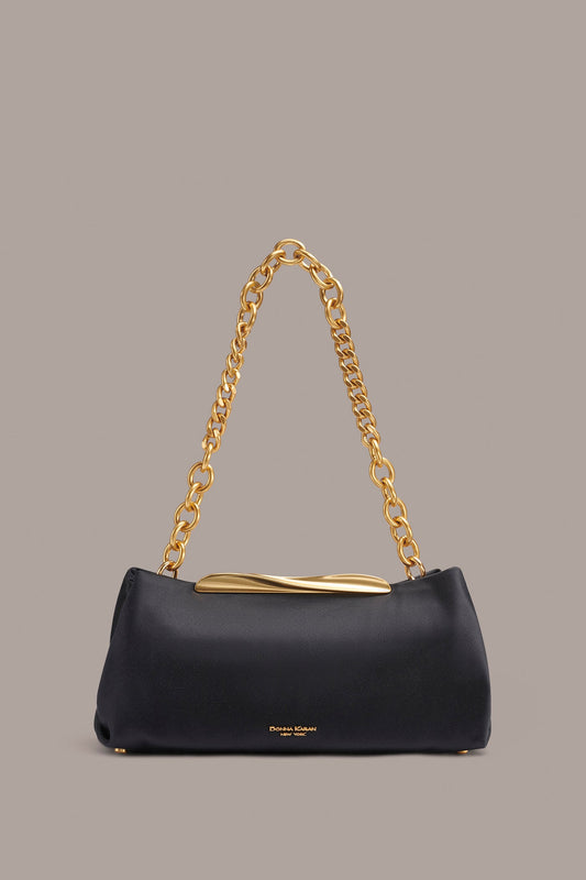 POPLIN SATIN CLUTCH - Black / Gold