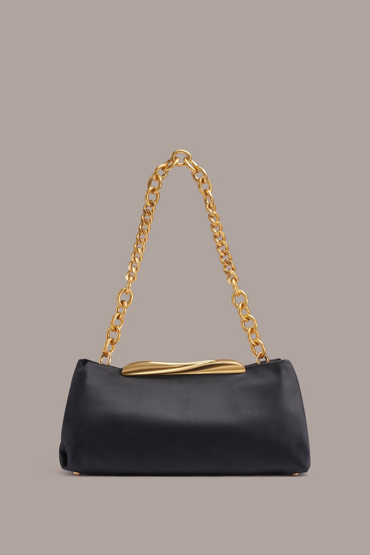 POPLIN SATIN CLUTCH - Black / Gold