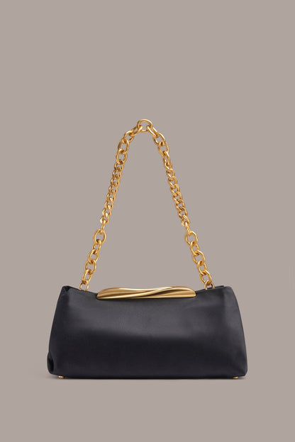 POPLIN SATIN CLUTCH - Black / Gold
