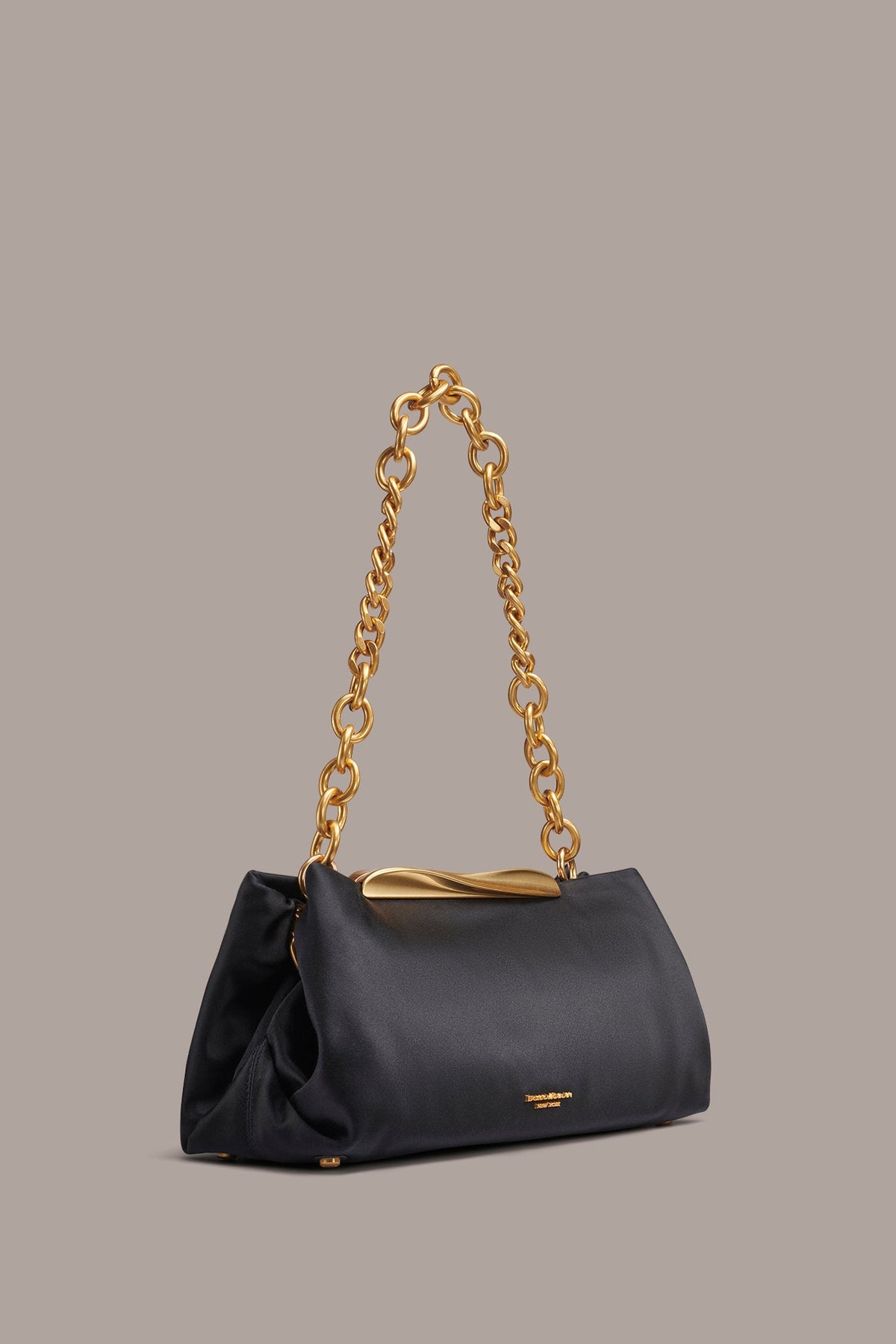 POPLIN SATIN CLUTCH - Black / Gold