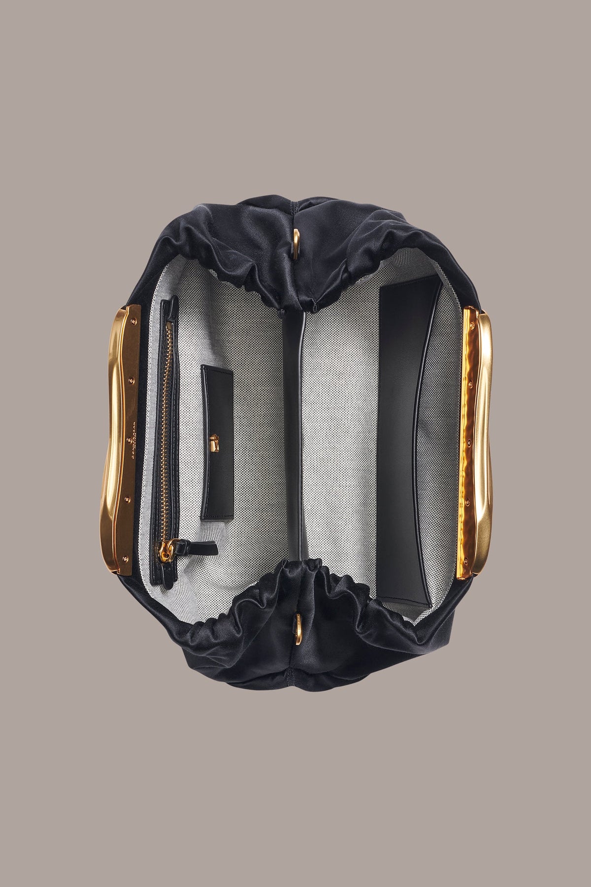 POPLIN SATIN CLUTCH - Black / Gold