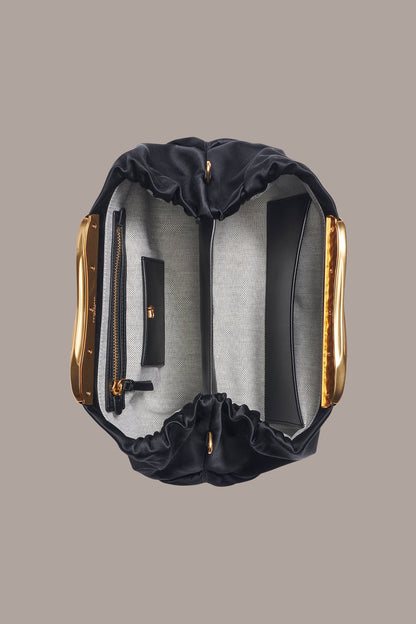 POPLIN SATIN CLUTCH - Black / Gold