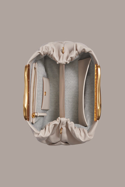 POPLIN LEATHER CLUTCH - Sand