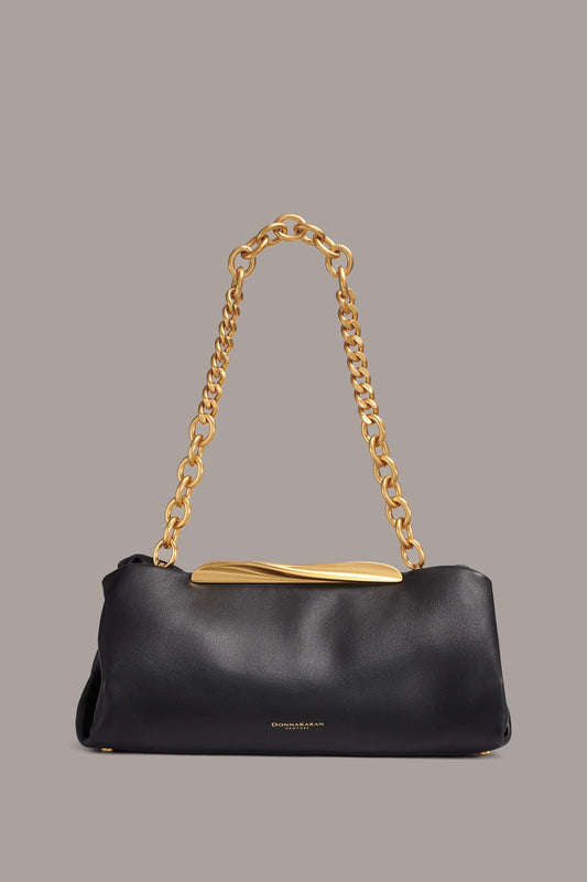 POPLIN LEATHER CLUTCH - Black