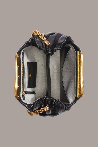 POPLIN LEATHER CLUTCH - Black