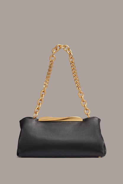 POPLIN LEATHER CLUTCH - Black