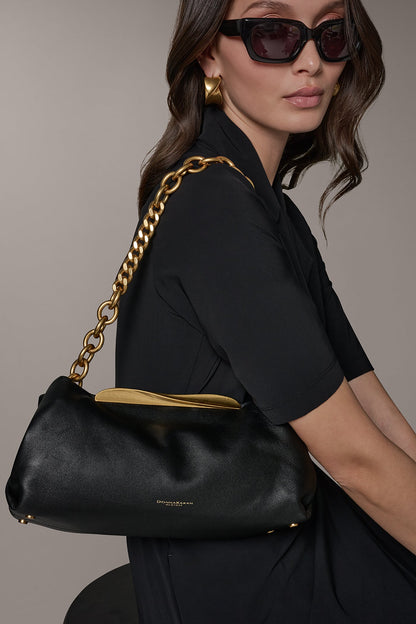POPLIN LEATHER CLUTCH - Black