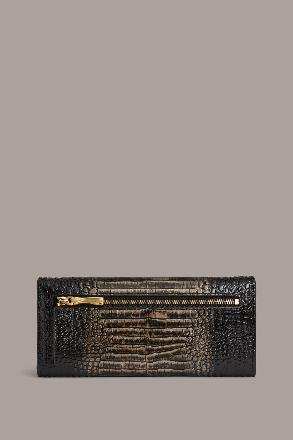 AMAGANSETT METALLIC CROC-EFFECT FLAP WALLET - BLACK/GOLD