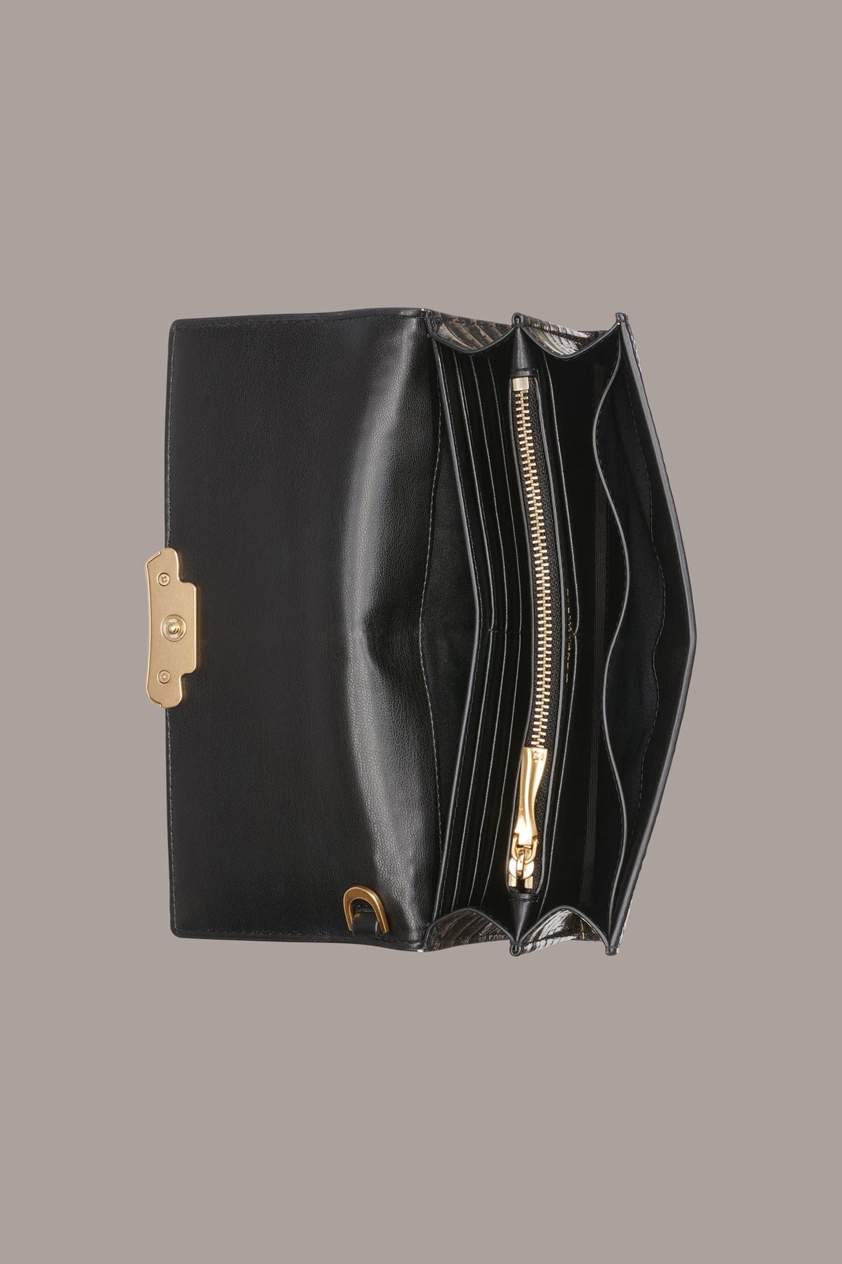AMAGANSETT METALLIC CROC-EFFECT FLAP WALLET - BLACK/GOLD