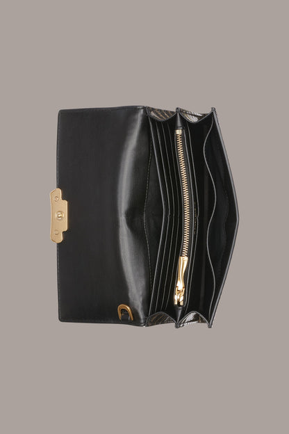 AMAGANSETT METALLIC CROC-EFFECT FLAP WALLET - BLACK/GOLD