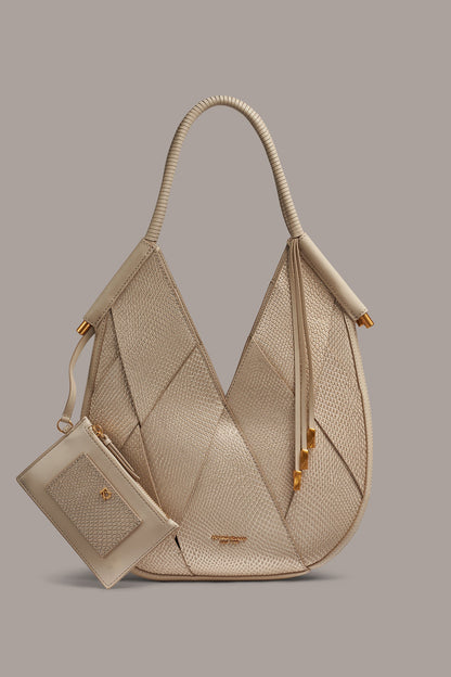 BALDWIN WOVEN LEATHER MINI SHOULDER BAG - Metallic Bone
