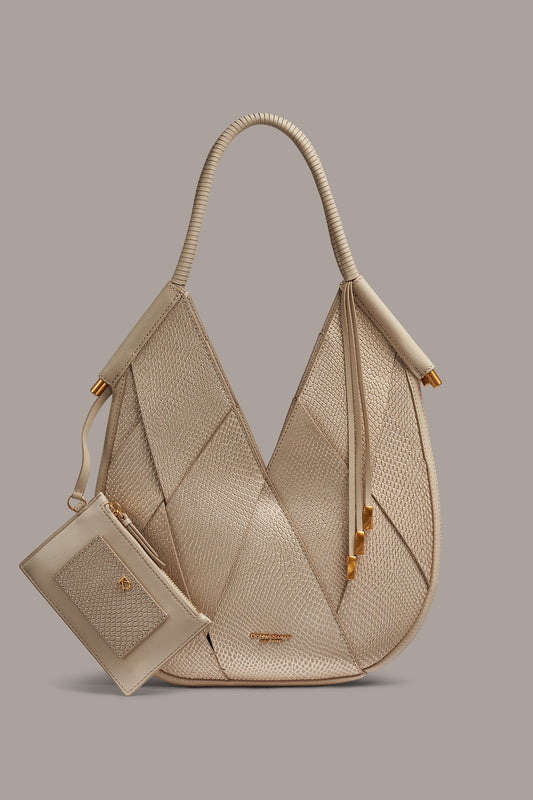 BALDWIN WOVEN LEATHER MINI SHOULDER BAG - Metallic Bone