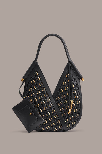 BALDWIN MINI WOVEN GROMMET SHOULDER BAG - Black
